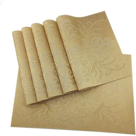 Ylelliset kultaiset tabletit, 6 kpl, ristikkäin kudottu vinyylitabletti ruokapöydälle, lämmönkestävä, liukumaton keittiön pöytämatto, helppo puhdistaa