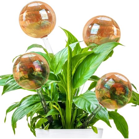 4-pak plantevandingskugler, selvvandende blomsterpotteindsats i guldstribet glas, velegnet til indendørs og udendørs brug
