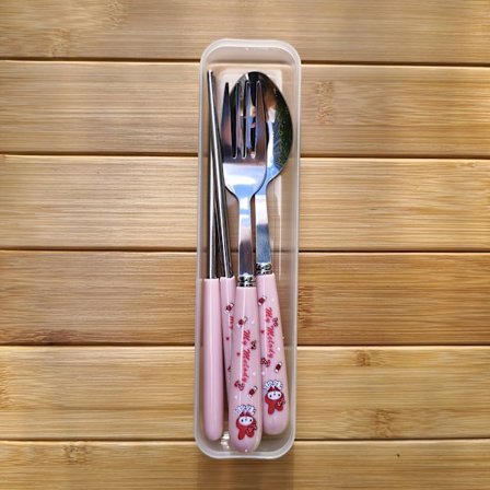IP 3 st/set Sanrio Hello Kitty Rostfritt Stål Portabelt Bestickset, Utsökt Kuromi Bordsservis