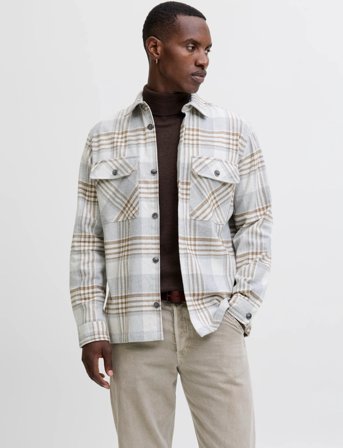 Jack & Jones Jprrayle Melange Check L/S Overshirt Sn - Grey - XL