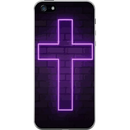 Yhteensopiva Puhelinkuori Apple Apple iPhone 5 Neonristi purppuranvalossa tummaa tiiliseinää vasten, symbolinen motiivi vahvalla hohto moderni estee