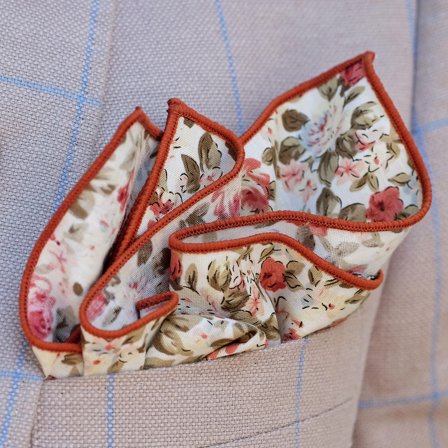 Batistă de buzunar crem cu motiv floral pentru bărbați - Batiste de buzunar cu imprimeu