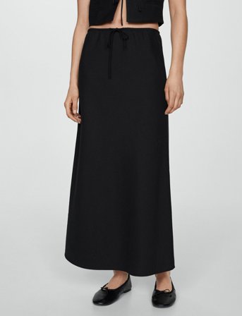 Mango Long Skirt With Adjustable Bow - Black - XS