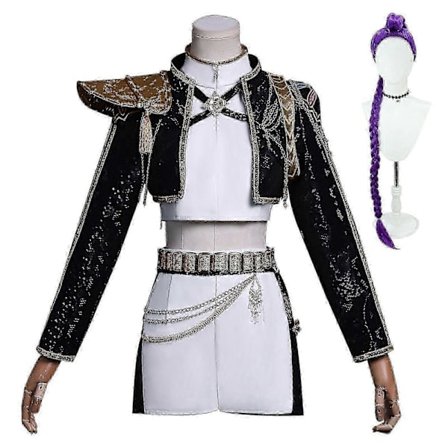 K-Pop Demon Hunters Rumi Black Cosplay -pukusetti – Halloween-juhla-asu Rumi peruukilla 3XL