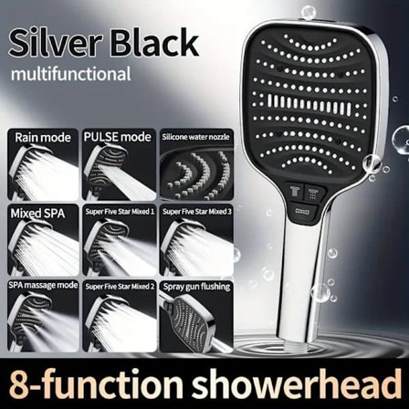 Dusjhode med stort panel – 8 justerbare innstillinger, stort vannutløp, håndholdt, baderomstilbehør_OF