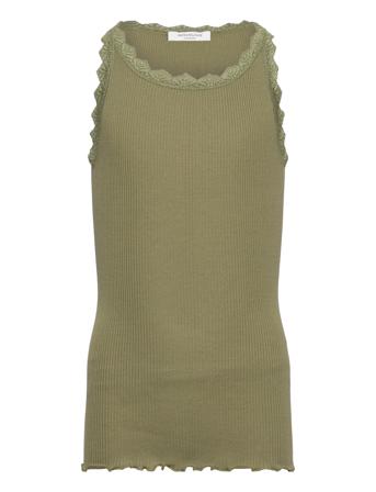 Silk Top W/ Lace T-shirts Sleeveless Kakigrønn Rosemunde Kids*Betinget Tilbud