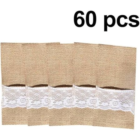 60 festlige bestikkposer til bryllup, lin-blonder bestikkholder -