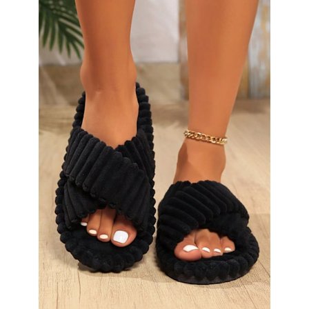 Efterår Vinter Dame Cross Strap Hjemmesko Komfortable Indendørs Fleece Slip On Hjemmesko Mode Hjemmesko Til Alle Sæsoner Fluffy Hjemmesko.h