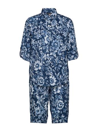 Lrl 3/4 Roll Tab Slv His Shirt Capri Pj Blue Lauren Ralph Lauren Homewear
