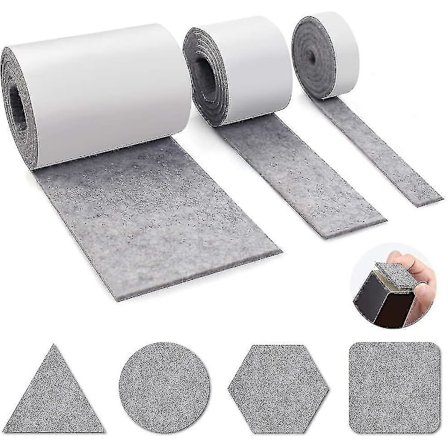 Selvklebende Møbelfilt, 3 Ruller Grå Filtpute 100cm X 10cm + 100cm X