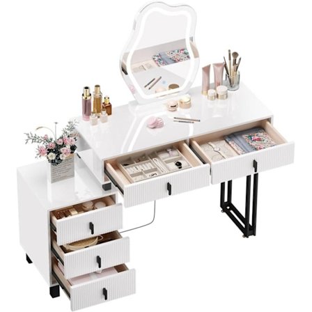 Rootz -dæmningbord med belysning - Vanity Desk - Dressing Table - Rummet opbevaring - 90 x 130 x 38 cm - MDF & Solid Wood - Hvid