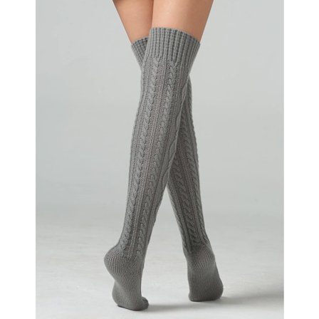 Kabelstrikkede damestrømper, ekstra lange vinterstrømper over knæet, benvarmere