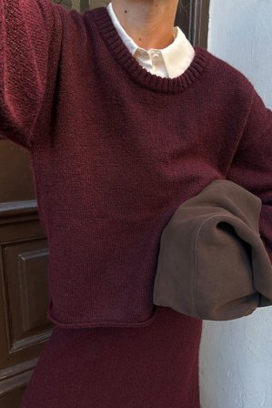 NA-KD Knitted Scoop Neck Sweater - Trøjer - Burgundy - S (EU 34-36)
