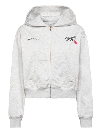 Sporty & Rich Dodgers Serif Cropped Zip Hoodie - Grey - S