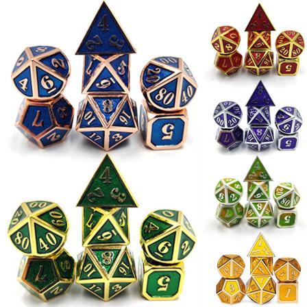 7st /uppsättning Metall Polyhedral Tärning Bordsspel Rekvisita Guld Svart