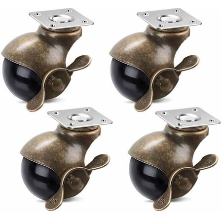 2" Hjul med bremse, 360 graders antik messing, toppladehjul til møbler, skabe, kørestole (160 kg, 4-pak)
