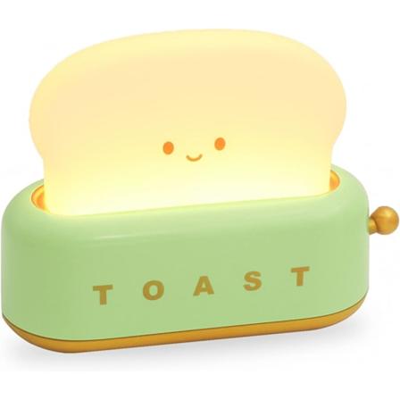 Søt Toastlampe, Skrivebordsdekor Nattlys, LED Dimbar Brødlampe, Oppladbar Romdekorlampe, Sovelampe for Soverom Sengedekorasjoner. (Grønn) color