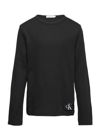 Modern Waffle Top T-shirts Long-sleeved T-shirts Svart Calvin Klein