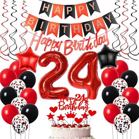 24-års fødselsdag balloner i rød og sort