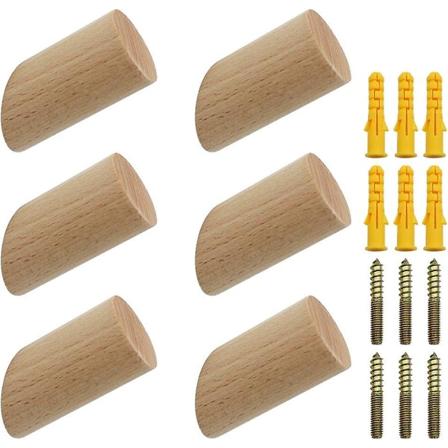 6 kpl Setti Boksipuusta Sein koukut 3x6cm Sylinteri Sein Vaatekoukku Dekoratiivinen Koukku Takki Hattu Huivit Laukku Pyyhe - Maksimikuorma 15kg