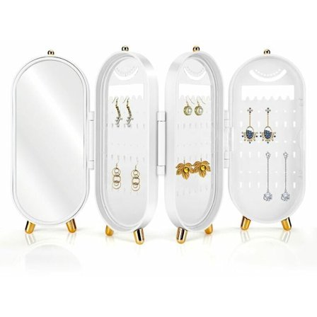 Ørepyntstativ med speil, sammenleggbart ørepyntstativ, ørepyntorganisator, smykkeoppbevaring, hengerboks, ørepynt, armbånd