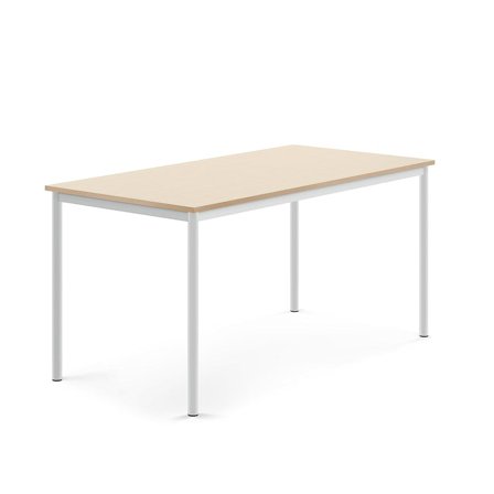 BORÅS Bord 160x80 cm - Hvit/Bjørk Laminat - Slitesterk, Rektangulært Skolebord - Kantinebord - AJ Produkter