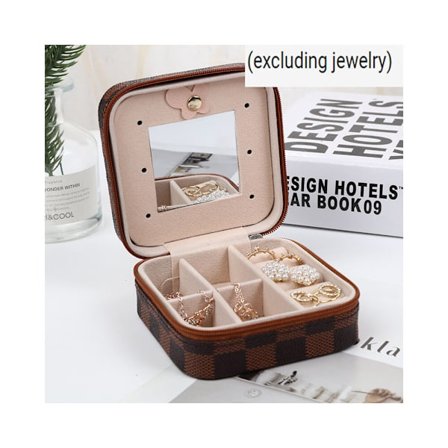 Ett stykke (firkant brun og svart) Reise smykkeskrin med speil