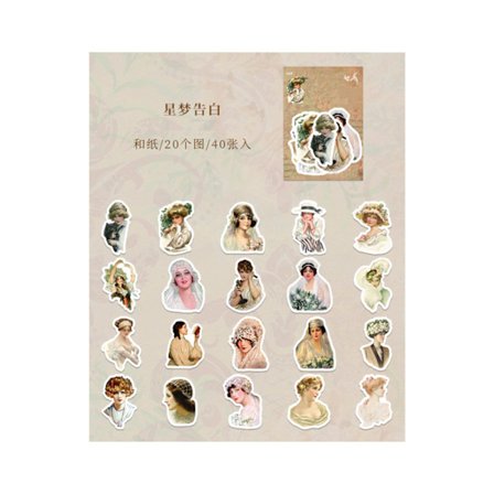Vintage Klistremerker med Figurer 40 Ark Retro Scrapbooking Journal Pynt DIY Kunsthåndverk Stjerne Drøm Bekjennelse
