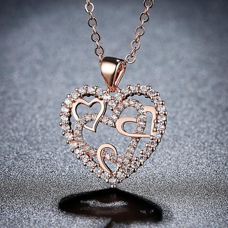 Hollow Creative Heart Winding Necklace with Rose Gold Qixi Smart Heartbeat Necklace 22*19cm