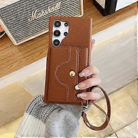 For Samsung Galaxy S23 Ultra Deksel Speildesign PU Lær Bakdeksel med Kortspor, Håndleddsstropp (Stil F)