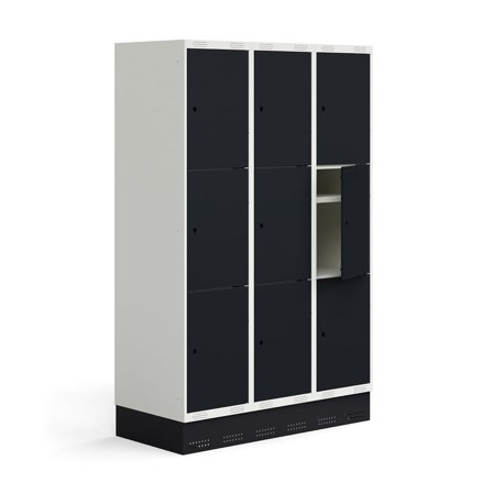 Skab til skoleelever ROZ, 3 moduler, 9 døre, inkl. bund, 1890x1200x550 mm, antracit