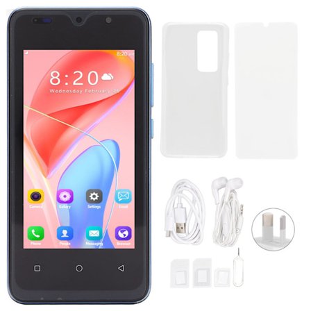 4,66 tuuman Android-puhelin, 1 Gt RAM, 8 Gt ROM, 128 Gt laajennettavissa, kaksi SIM-korttia, sininen AU-pistoke 100-240 V