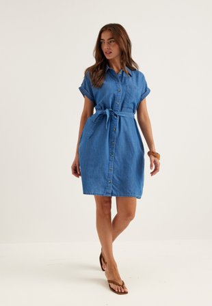 VILA - Vinori S/S SHIRT DRESS - NOOS - Medium Blue Denim