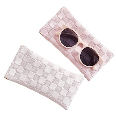 Leather Glasses Case Soft Pouch for Women Men Kids 2 Pack Pink + White