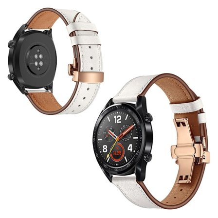 Huawei Watch GT / 2 / Watch Magic ægte læder Urrem - Hvid / Rose Gold