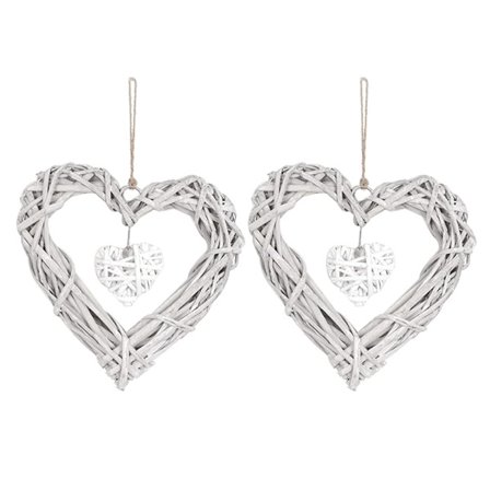 Vindusdekorasjon hengende, 2-pakning, dekorativt hengende hjerte, vindusdekorasjon, hengende, moderne hjerteformet smykke, kurvkrans, romantisk flette