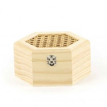 Sexkantig trälåda och konserveringslock 16,5 x 14 x 80 cm