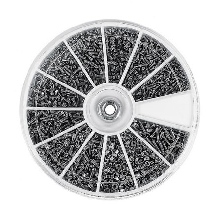 600 stk. 12 typer små skruer og muttere sorteringssett M1 M1.2 M1.4 M1.6 for klokker briller