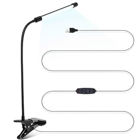 8W LED Klämlampa, Skrivbordslampa med 3 Lägen 2M Kabel Dimmer 10 Nivåer Klämfäste Bordslampor