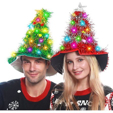 Julehatt Juletre Julehatt Med Led-tråd Syvfargede Lys Hatt For Voksne Og Barn