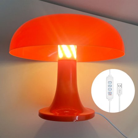 Svampformet Sengelampe med Touch | Kreativ LED Natlampe med 3 Farvemuligheder & Dæmpbar | Orange 25cm