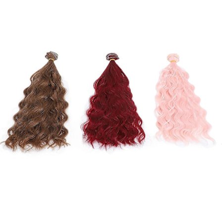 3 st Dockperuk Vattenvåg Lockar Enkel Styling Dockhår 30cm Ljusbrun Vinröd Räkrosa