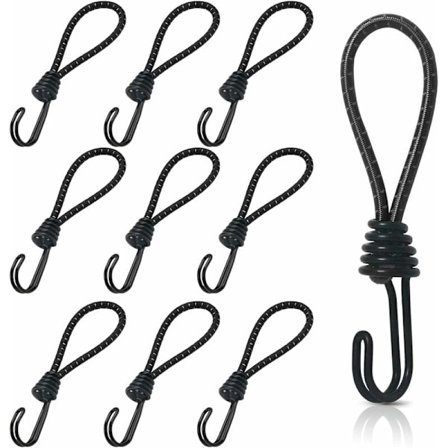 10 stk. Gummistrammer med Spiral Kroge, Kort Elastisk Spændebøjle, Presenningstrammesystemer med Dobbelt Kroge