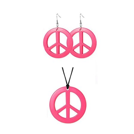 Hippie-setti karnevaalilasit rauhanmerkki korvakorut kaulakoru päähine tarvikesetti Ruusunpunainen Rauhan Talismaani Korv