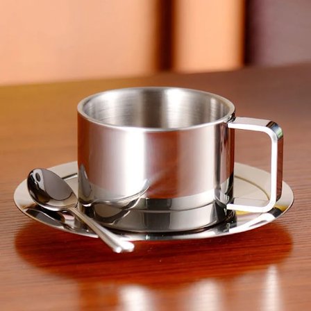 Stainless Steel Coffee Cups Set Double-deck Thermal Insulation Coffee Mug Tea Cups Set Tea Set Milk Mug with Saucer Mat Spoon