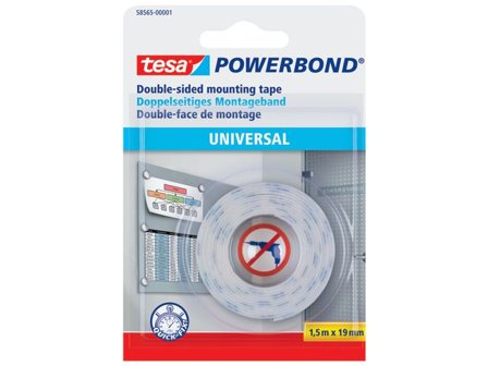 tesa Dubbelsidig fästtejp, Powerbond Universal, vit, 19 mm x 1,5 m, 58565 - Lyreco - Kontorsmaterial - Tejp lim och häftmassa - Tejp - Dubbelhäftande