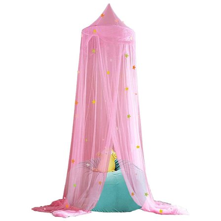 Himmel over seng for jenter, med skinnende stjerner - himmel seng gardiner rød