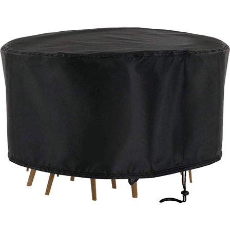 Puutarhakalusteiden suojapeite pyöreä, vettähylkivä, 185 cm x 110 cm, musta, suojapeite puutarhakalustoryhmällesi, puutarhakalusteiden suojapeite 