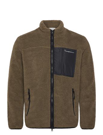 Teddy Fleece Zip Sweat - Grs/Vegan Tops Sweat-shirts & Hoodies Fleeces & Midlayers Khaki Green Knowledge Cotton Apparel
