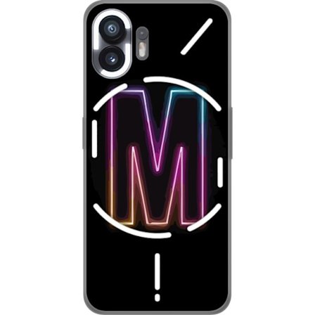 Kompatibelt Mobildeksel til Nothing Nothing Phone (2) Neonbokstav M med fargeskiftende lys effekt mot svart bakgrunn, moderne minimalistisk typografi
